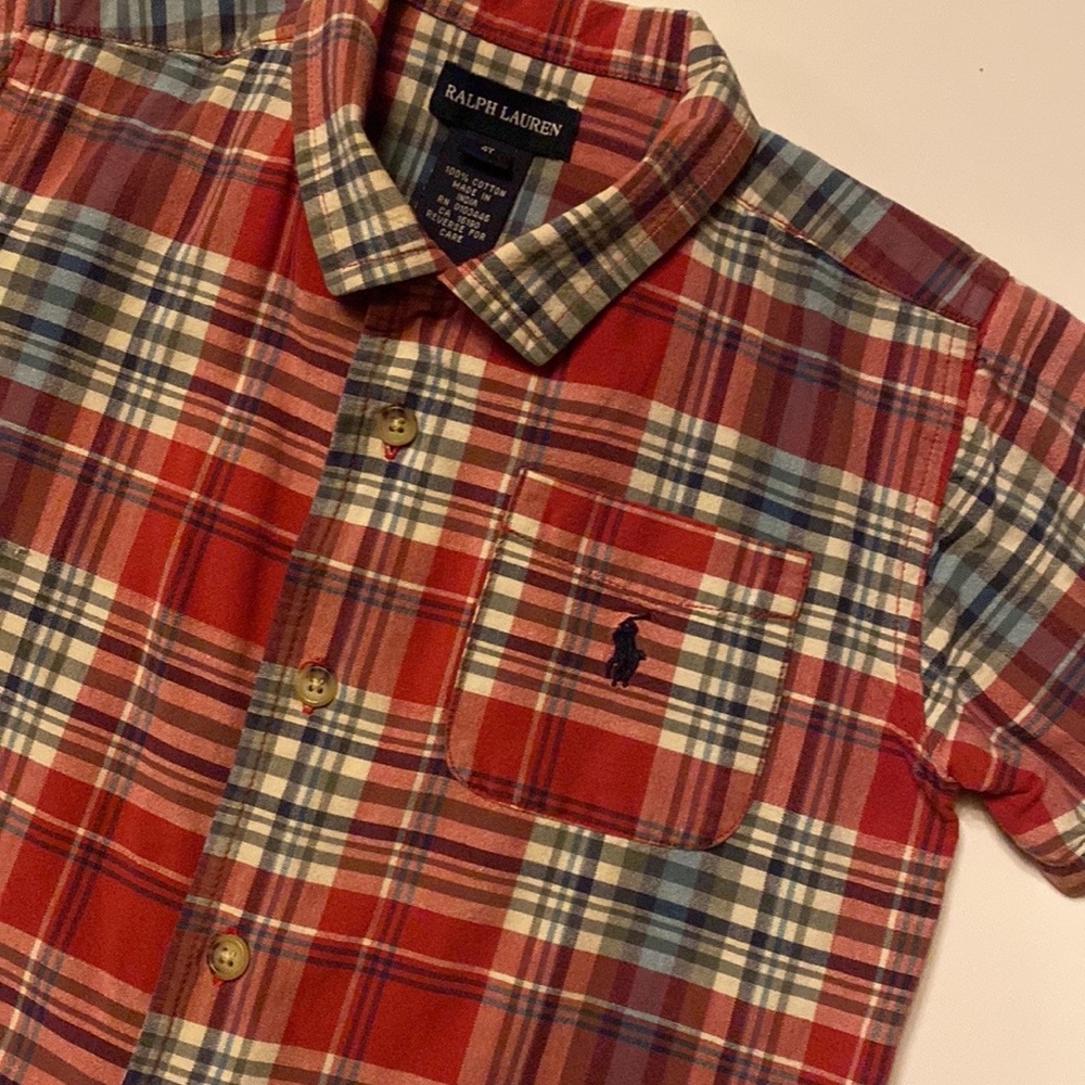 Nice! RALPH LAUREN PLAID POLO RED BLUE SHIRT SHORT SLEEVE BUTTON-DOWN SIZE 4T